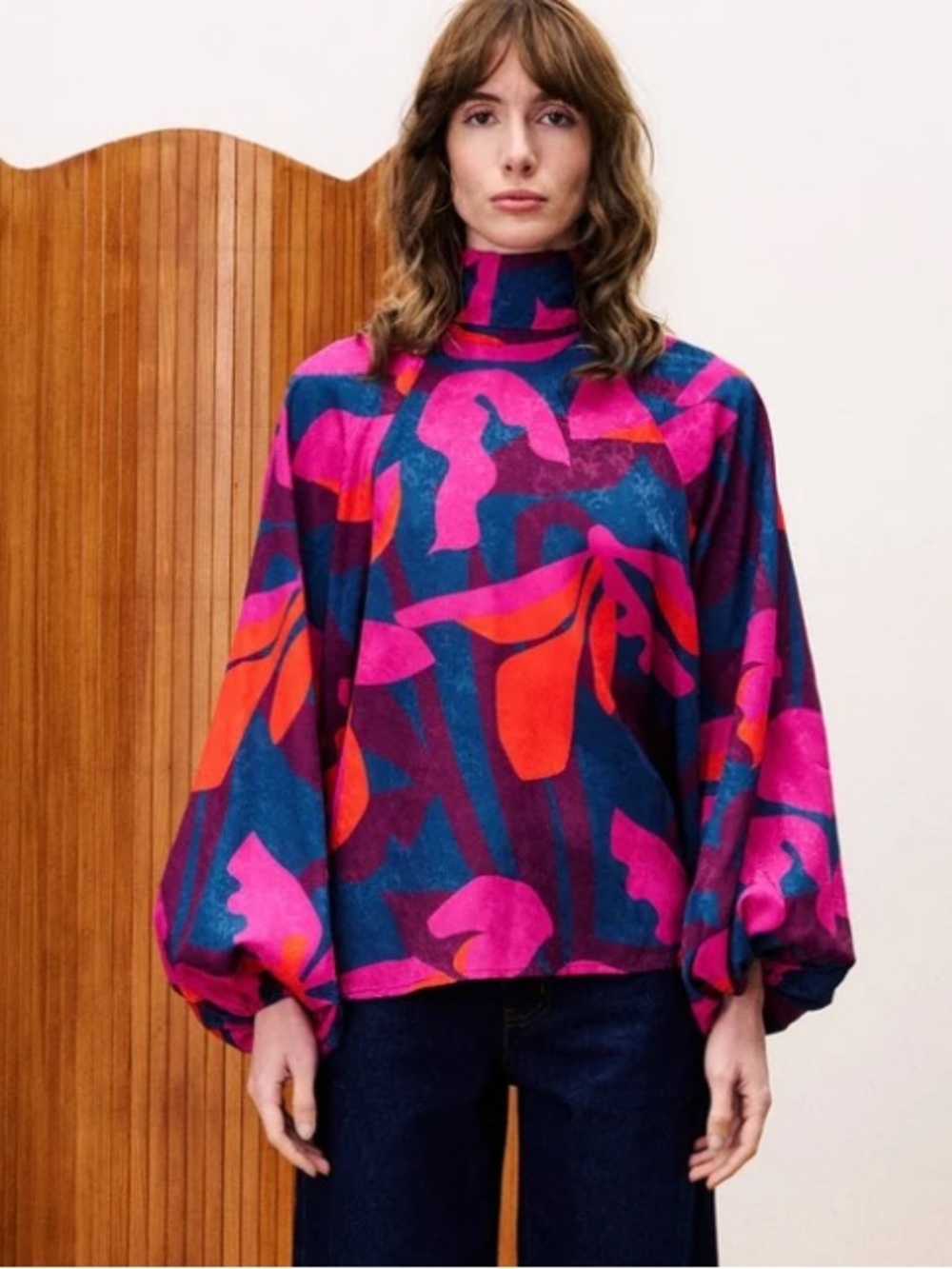 FRNCH Mistigri Geo Flowers Blouse Top Balloon Sleeves Boutique Small NWT $89